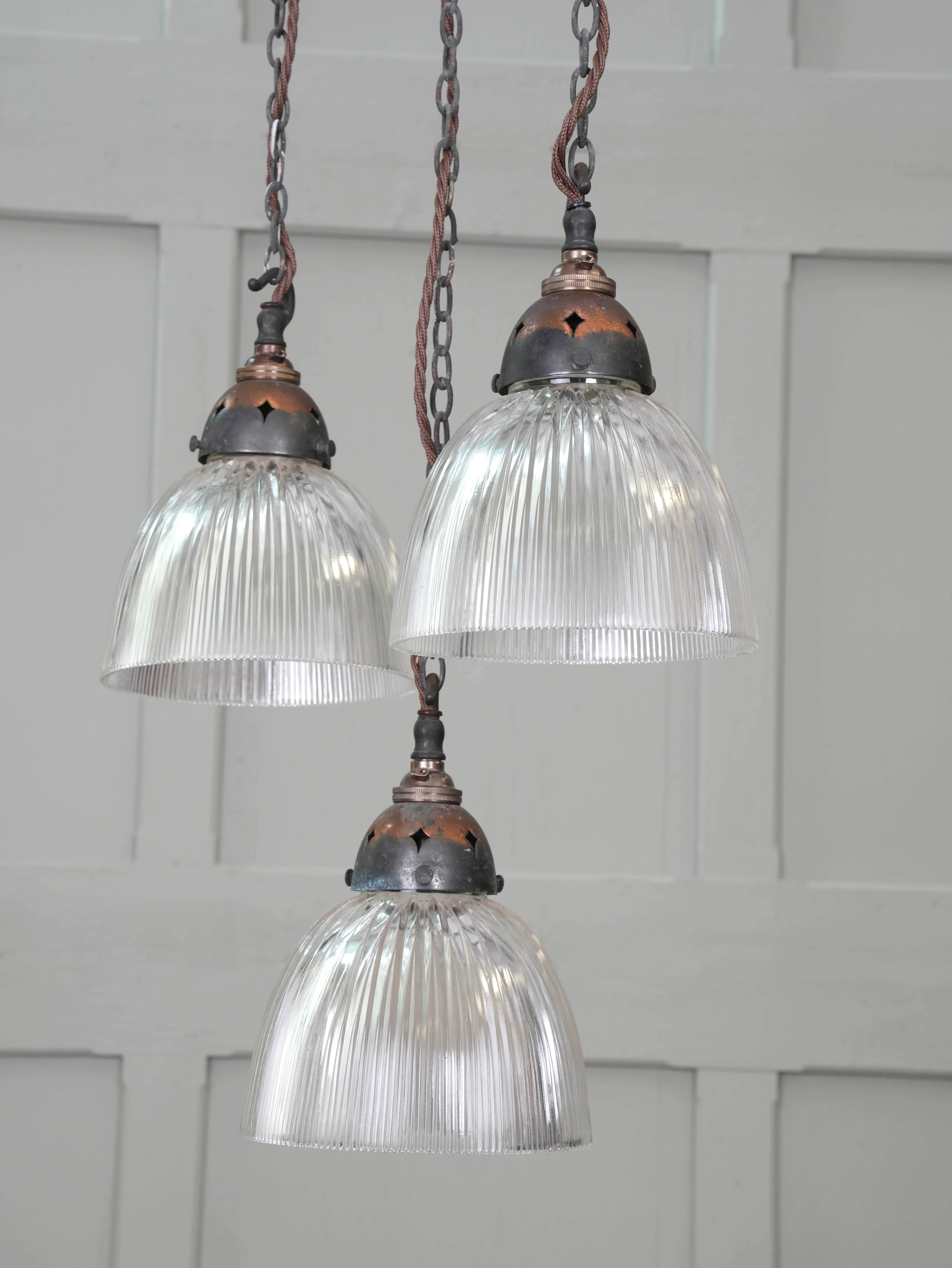 Three Holophane Prismatic Pendants