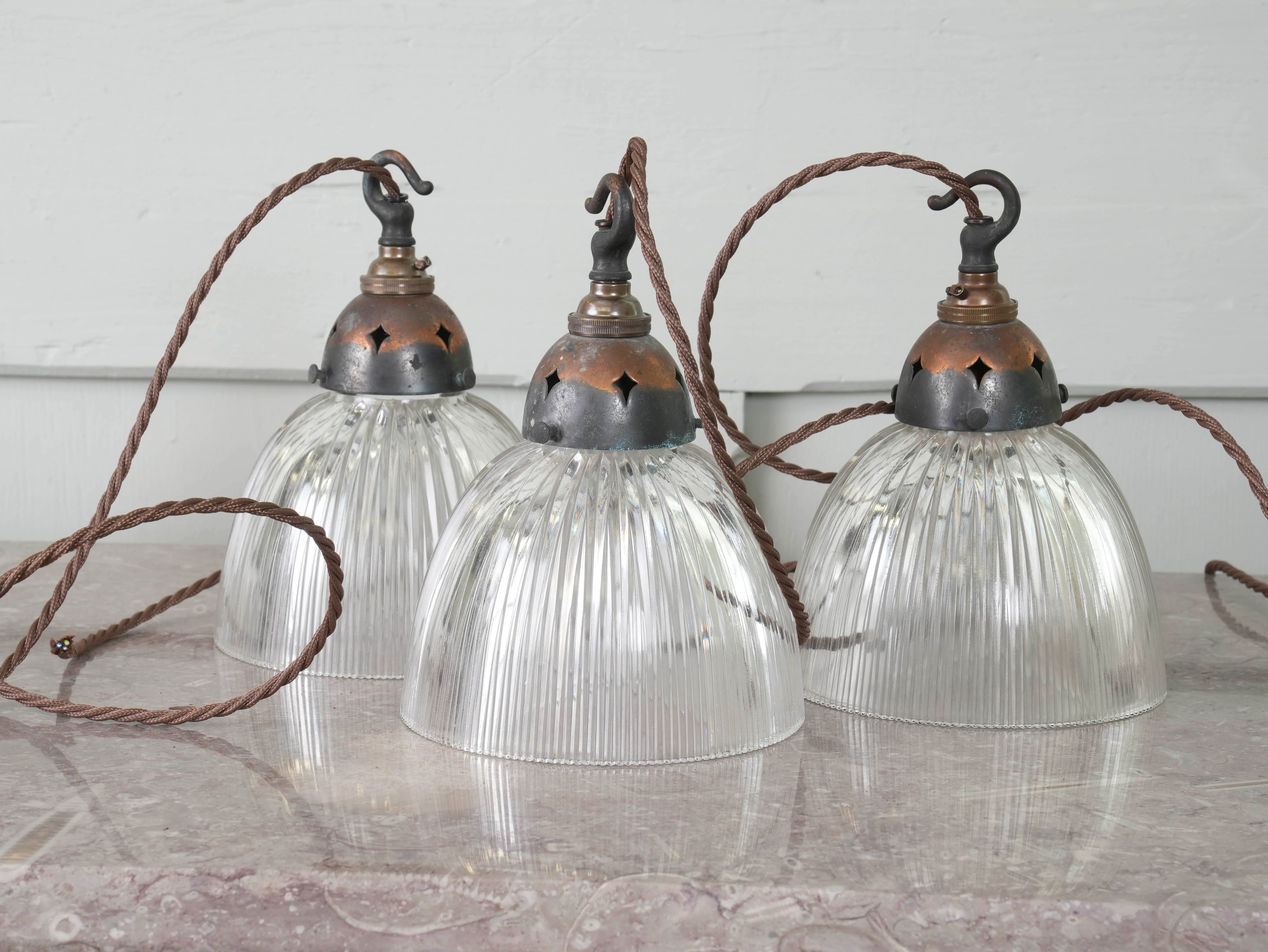 Three Holophane Prismatic Pendants - Image 2
