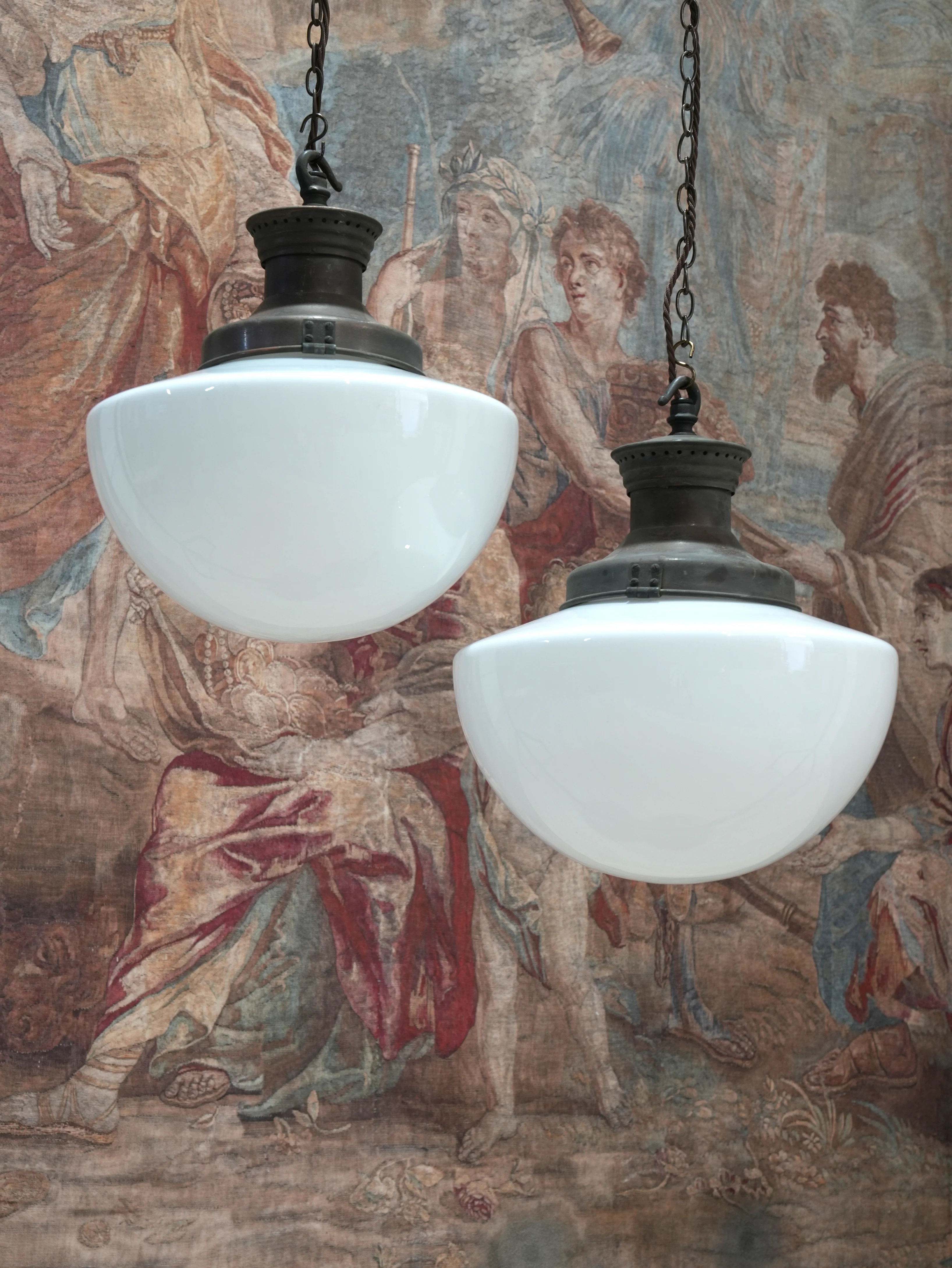 A Pair of Large Opaline Glass Pendant Lights - Image 9